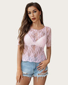 avidlove mesh top for women short sleeve crew neck fitted top solid floral lace tee shirts b0d149g2s6