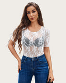 avidlove mesh top for women short sleeve crew neck fitted top solid floral lace tee shirts b0d149g2s6