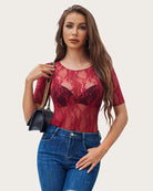 avidlove mesh top for women short sleeve crew neck fitted top solid floral lace tee shirts b0d149g2s6