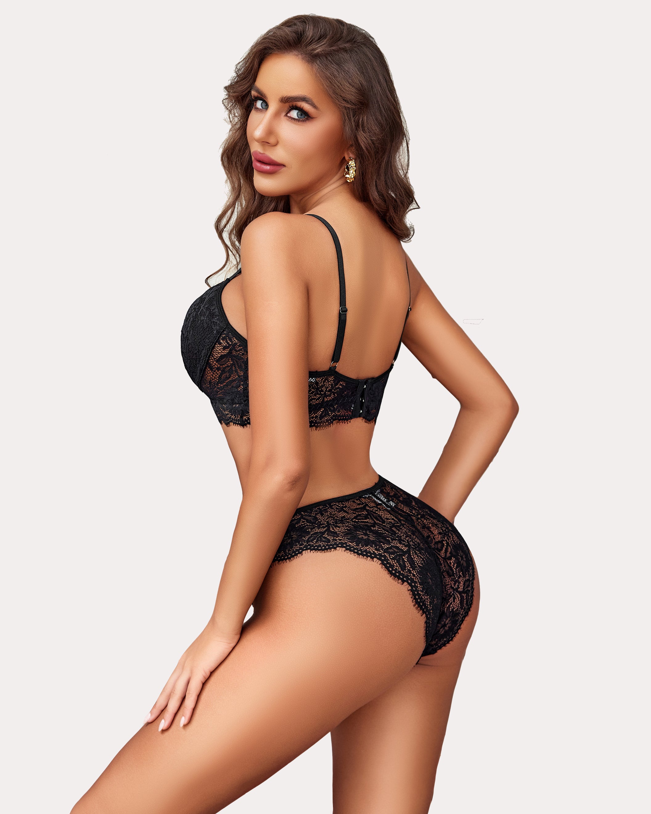 Avidlove Black Lace Bra and Panty Set - Sexy Lingerie with Floral Lace