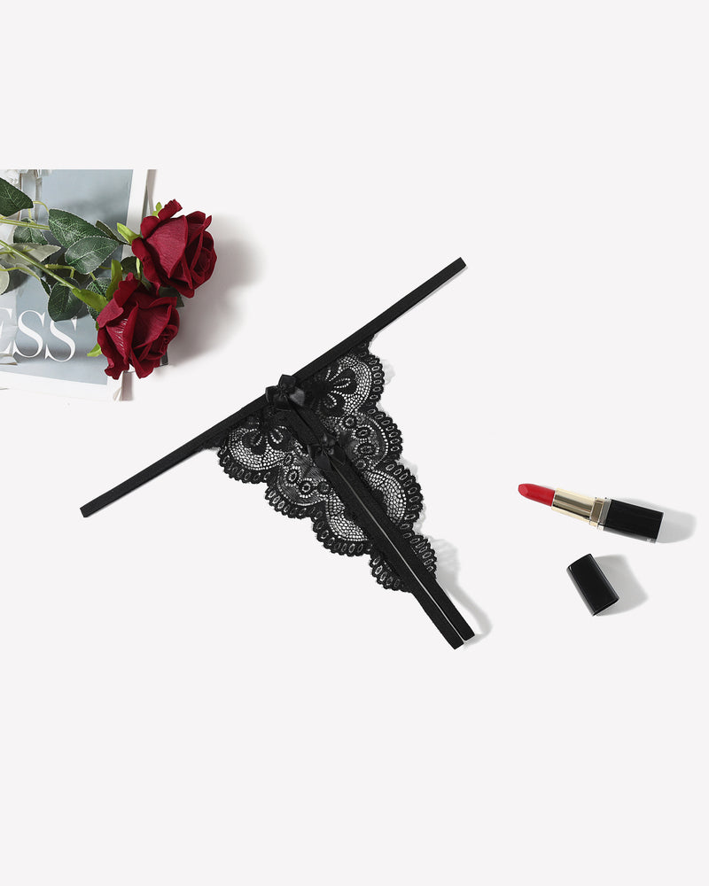 Black lace thong, butterfly design, low-rise, sexy lingerie, Avidlove collection.