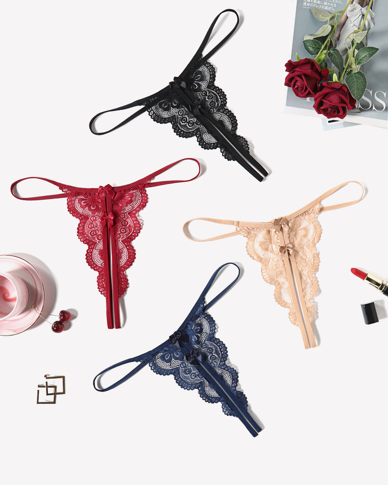 Lace Thongs Low Rise Bow Panties in various colors. Sexy low waist lingerie with butterfly design.