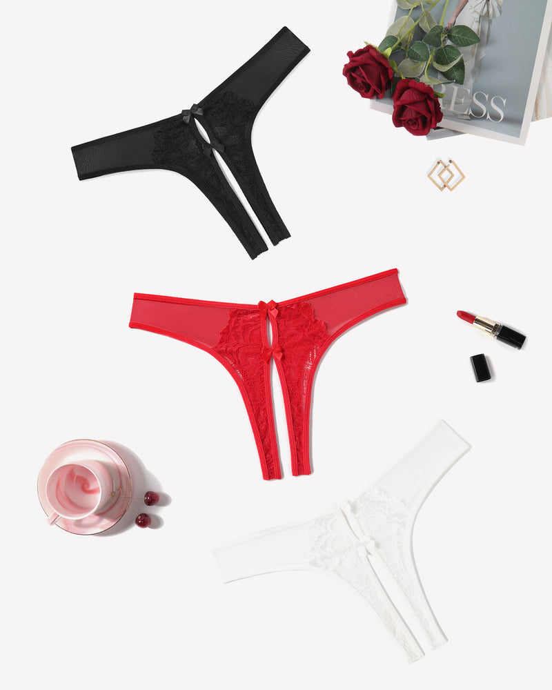 Mesh Panties Briefs with Cute Bow in Black, Red, and White - Sexy Lingerie