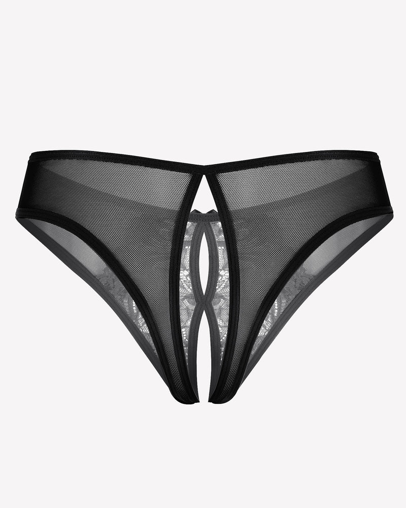 Black mesh panties briefs with unique crotch design, sexy lingerie, lace and mesh details