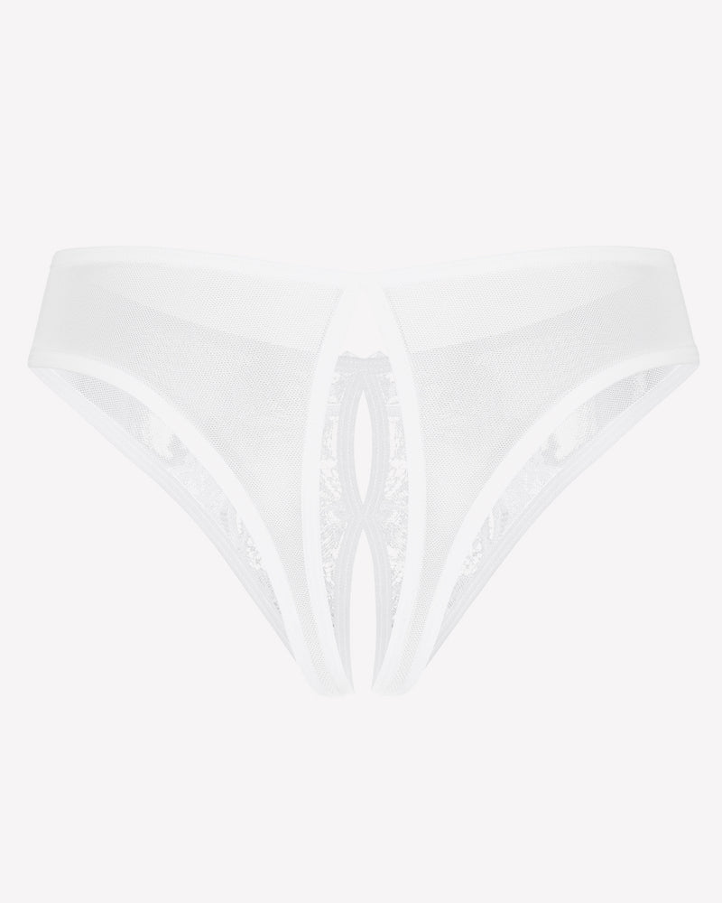 White mesh panties briefs with unique crotch design, sexy lingerie, lace and mesh details