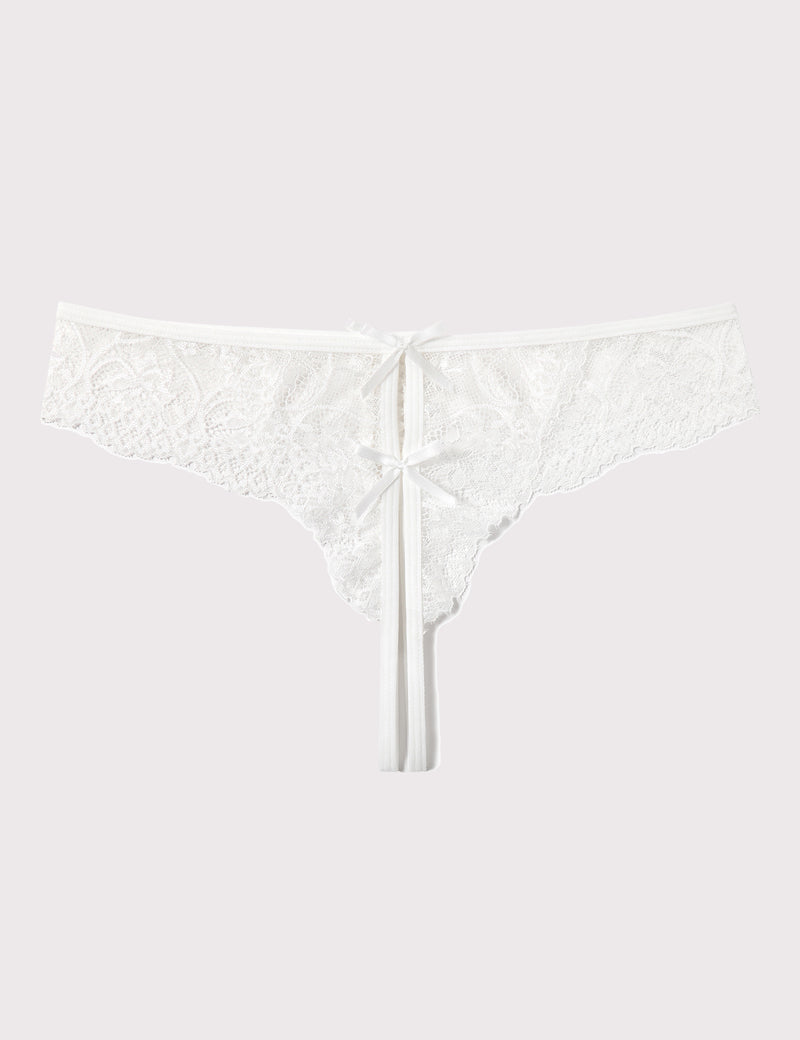 White lace thong panty with cute bows, perfect for romantic evenings, floral design