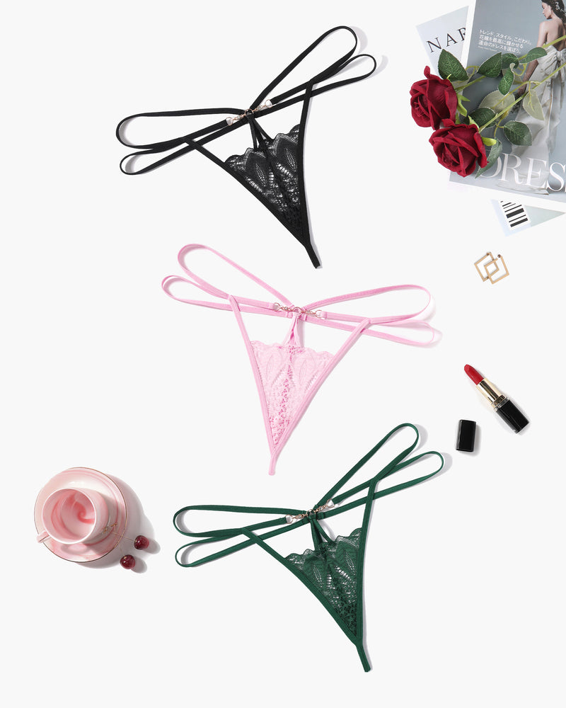 Floral Lace Briefs Hollow Out Thong Panty in black, pink, green, with delicate lace design