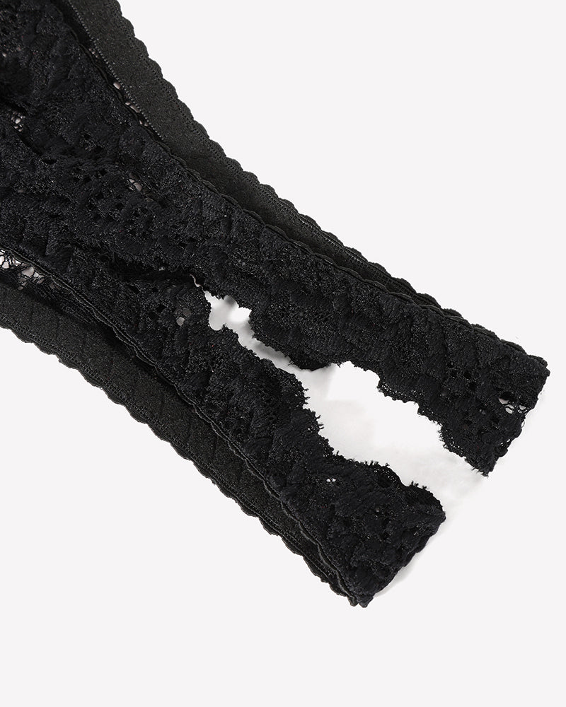 Black lace lingerie detail, soft and stretchy fabric, perfect for a sexy look.