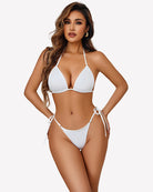 Strappy lingerie set with triangle bra and side-tie bikini panties in white