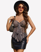 Leopard mesh cami bralette top with bow, spaghetti straps