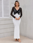 Black floral lace crop cover-up with front knot and long sleeves, V-neck