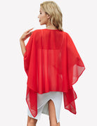 Sheer chiffon shawl wrap in red with flowing back panels