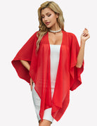 Sheer chiffon shawl wrap in red with front drape and layered folds