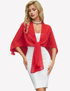 Sheer chiffon shawl wrap in red, knotted at the front