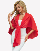 Sheer chiffon shawl wrap in red with front tie and cascading ends