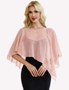 Sheer chiffon capelet with batwing sleeves, blush-pink wrap overlay
