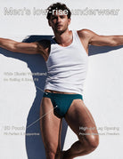 Teal men's low-rise jockstrap with wide waistband and open back, contoured pouch