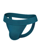 Teal men's jockstrap with wide waistband and open back, contoured pouch