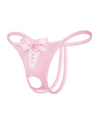 Pink bowknot thong with twin front straps and round cutout