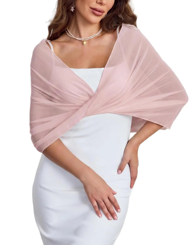 Sheer chiffon shawl wrap cape poncho, blush pink draped design