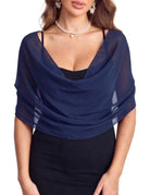 Sheer chiffon shawl wrap cape poncho, navy sheer drape