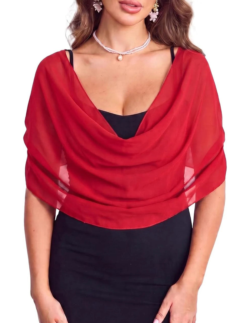 Sheer chiffon shawl wrap cape poncho, red sheer drape