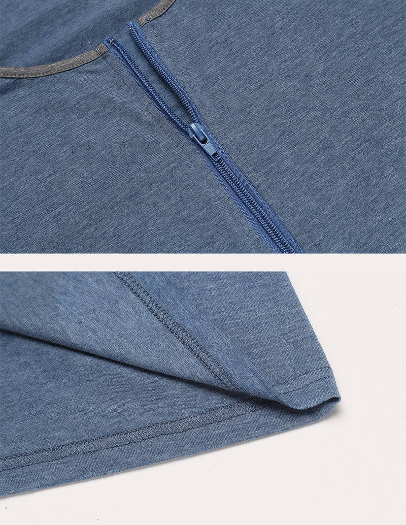 Blue loungewear dress side zipper and hem stitch detail