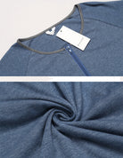 Blue short-sleeve loungewear dress neckline and soft knit fabric close-up