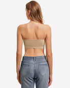 Nude strapless bandeau bra back view with wide band