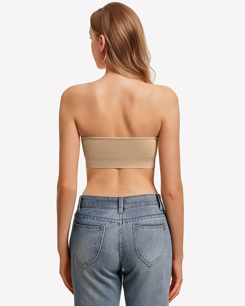 Nude strapless bandeau bra back view with wide band