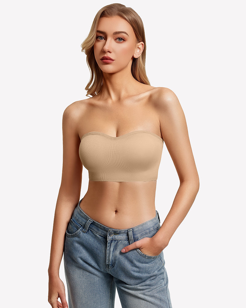 Nude strapless push-up bandeau bra with smooth molded cups