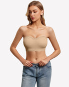 Nude strapless push-up bandeau bra with wide underband