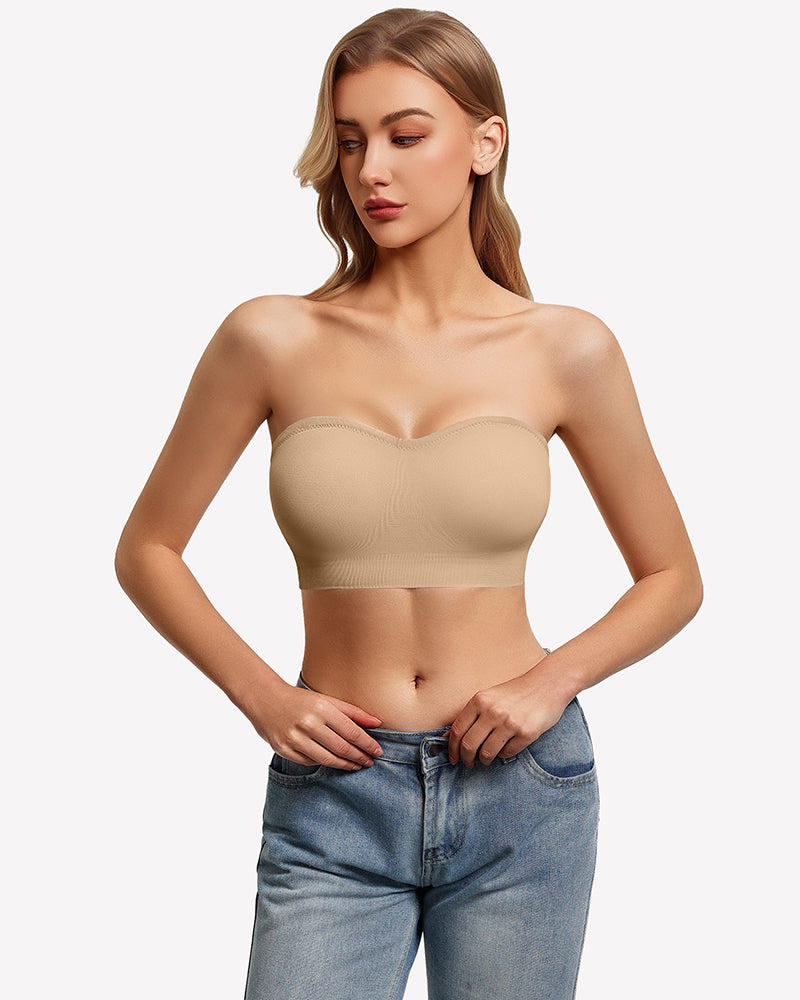 Nude strapless push-up bandeau bra with wide underband