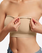 Nude strapless bandeau bra close-up showing anti-slip grip band
