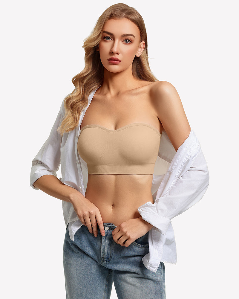 Nude strapless push-up bandeau bra front with smooth molded cups