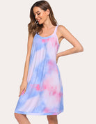 Blue and pink tie-dye nightdress with scoop neck and thin straps, loose fit
