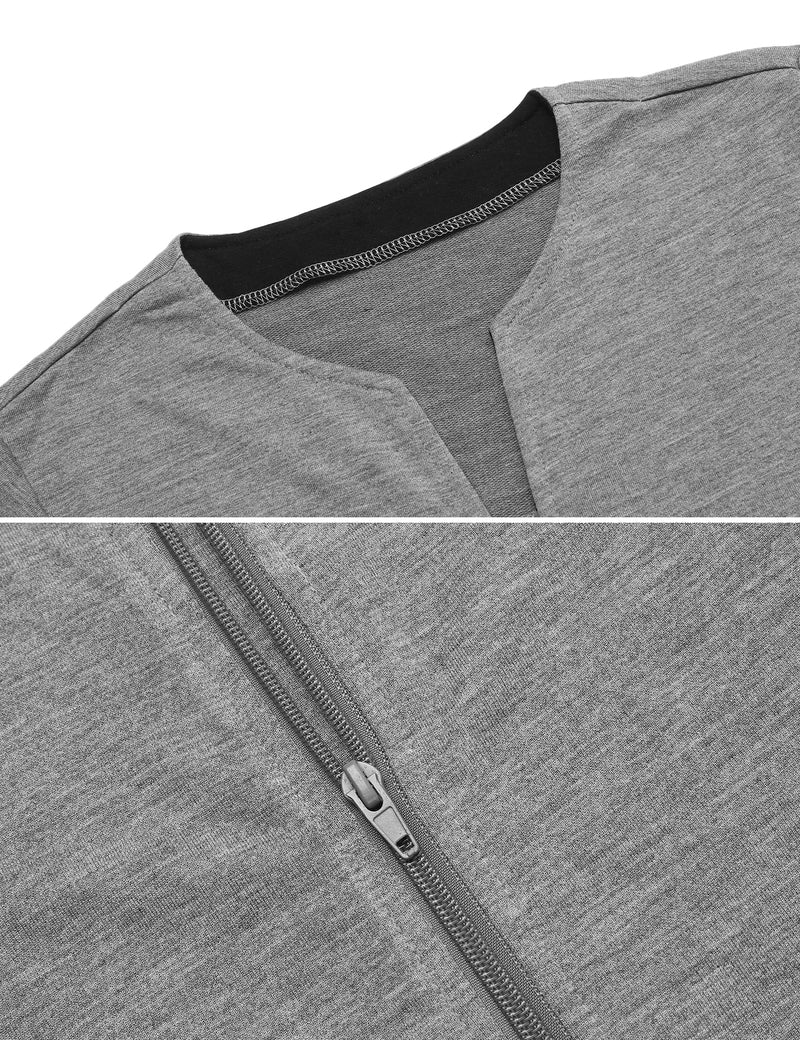Gray zip-front nightgown robe neckline and zipper stitching detail