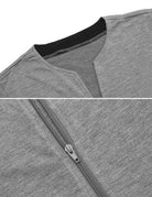 Gray zip-front nightgown robe neckline and zipper stitching detail