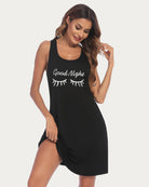 Black sleeveless nightgown with butterfly graphic, perfect for casual loungewear.