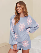 Ekouaer pink daisy pajama set: Knit lounge set for women, perfect for casual wear.