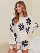 Ekouaer daisy pajama set: Cream knit lounge set for women, perfect for casual wear.