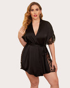 avidlove satin eyelash sleepwear robe lace kimono side split silk robes