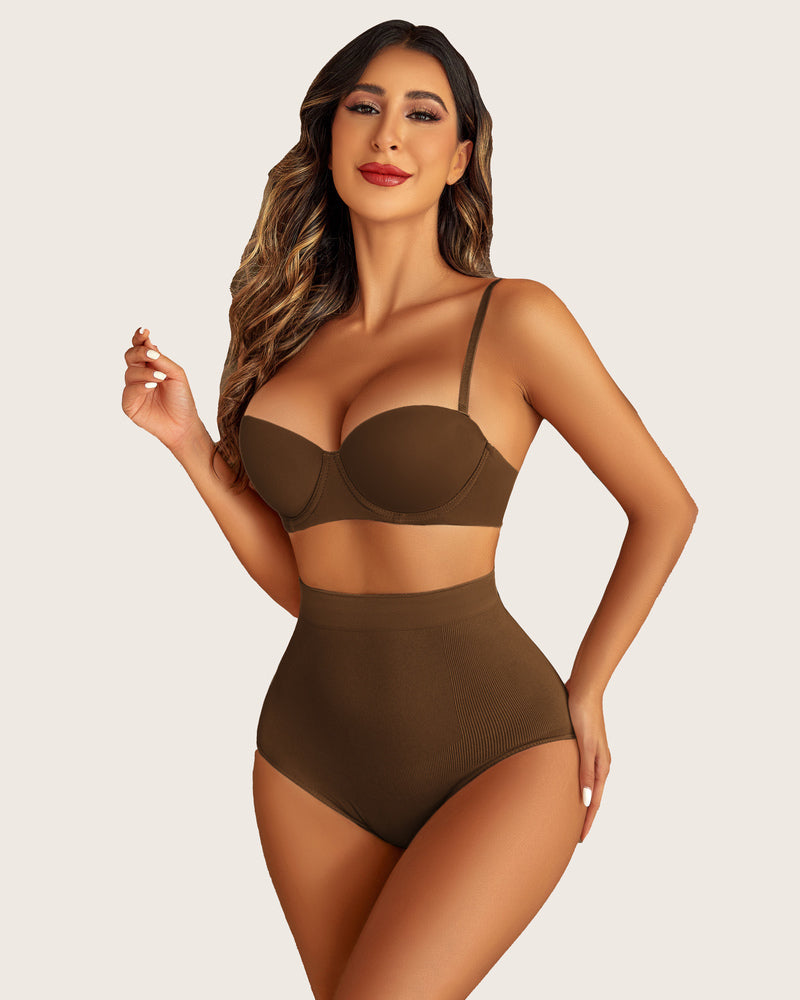 Avidlove Brown Shapewear Set - Strapless Bra & High-Waist Panties: Seamless Tummy Control