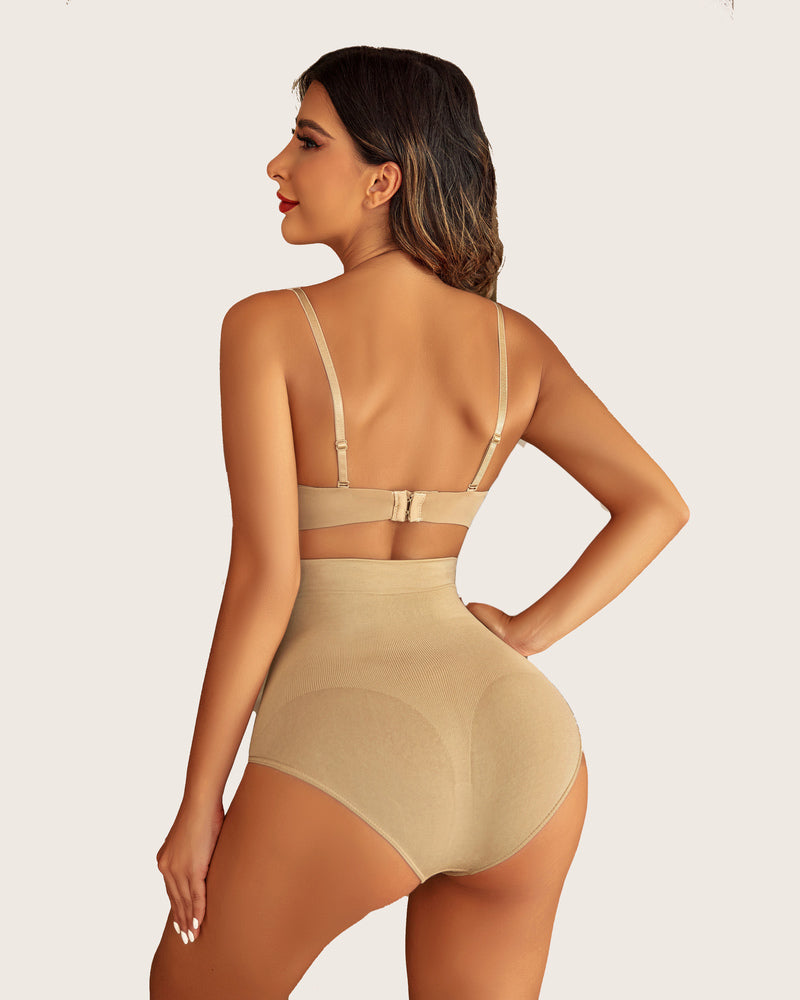 Beige Avidlove shapewear set: high-waist tummy control panties & bra, seamless design, smooth fit.