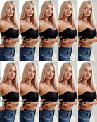 Black strapless bandeau bra with crisscross front, smooth seamless molded cups