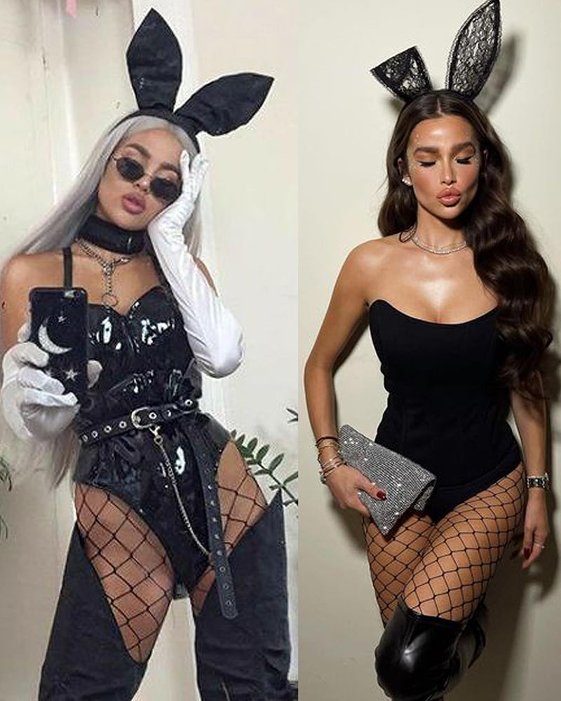 Sexy women in bunny ears and fishnet stockings lingerie. Perfect for a confident and charming look.