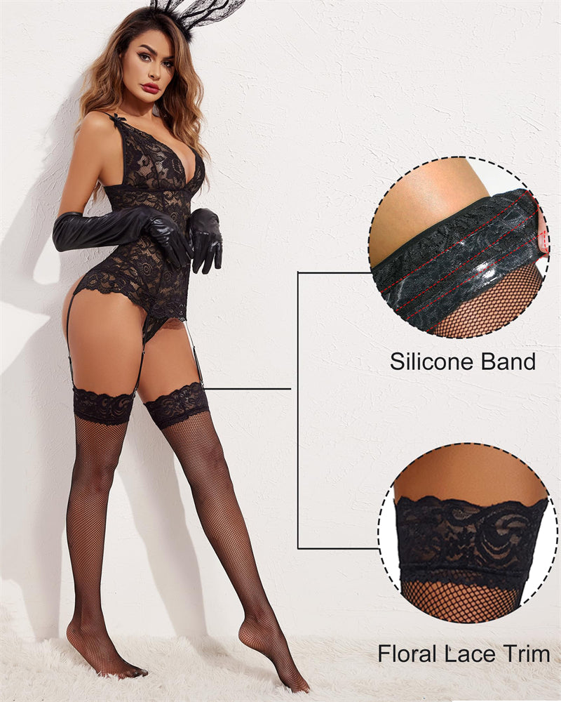 avidlove womens sheer thigh high stockings lace trim fishnet tights sexy exotic hosiery