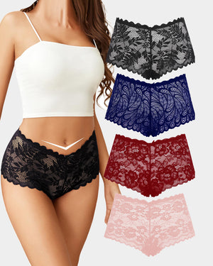  Cheeky Underwear For Women Lace Boy Shorts Panties Sexy Pack  Of 4 Valentines Day Panty High Waist