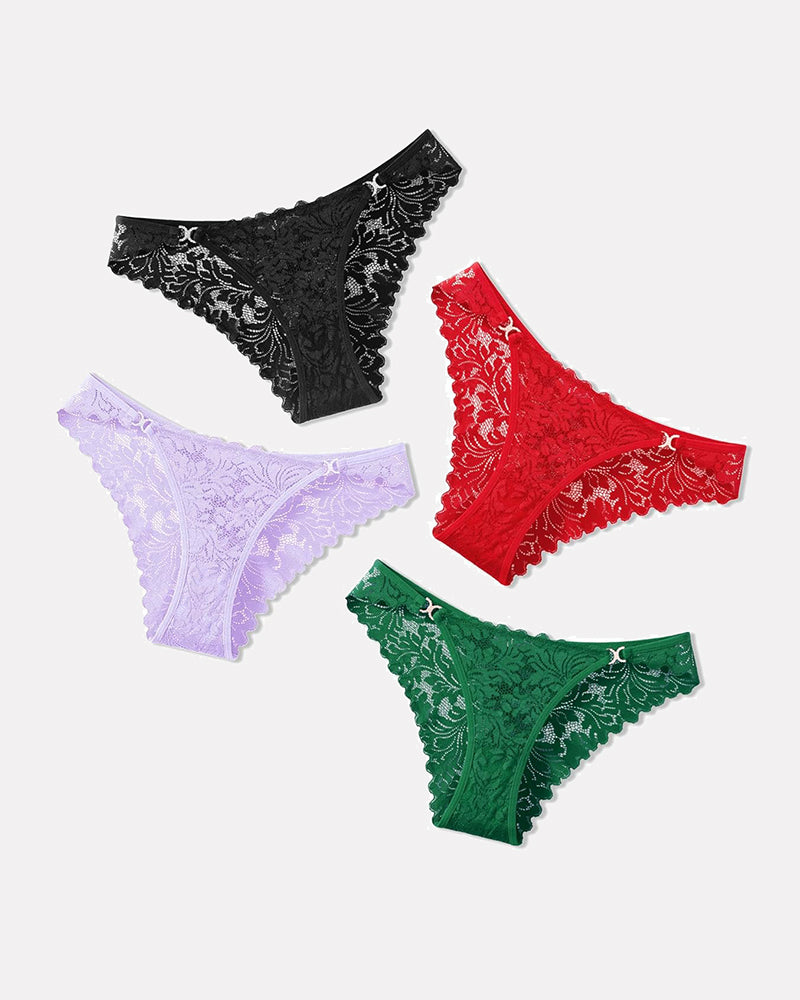 Low Rise Tangas Cheeky Underpants in Black, Red, Purple, and Green Lace