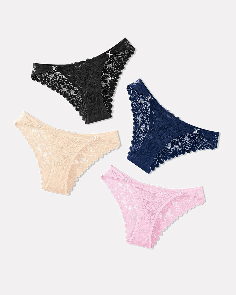 Low Rise Tanga Cheeky Underpants in Black, Navy, Pink, and Beige Lace